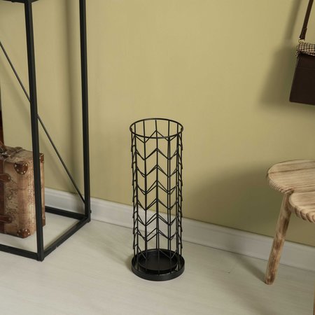 Vintiquewise Black Round Horizontal Design Umbrella Holder Stand for Indoor and Outdoor with Drip Water Tray QI004469
